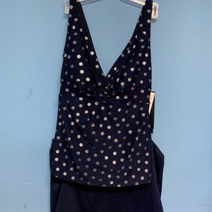 10D NWT navy blue silver 2 piece tankini skirted swimsuit E17213